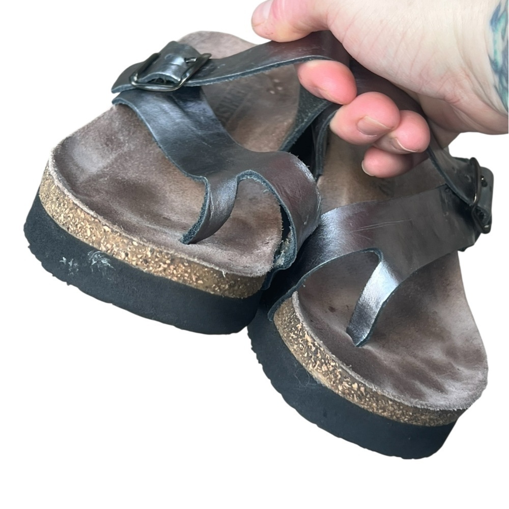 Mephisto Tyfanie silver leather cork foot bed wedge sandals - Picture 6 of 11